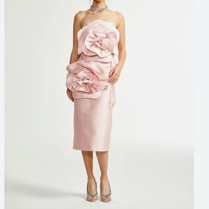 MISS ROSIER NWT $198 Pascale Pink strapless‎ faux-flower midi dress S